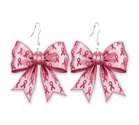 Pink Ribbon Breast Cancer Awareness Drop Earrings Hope Fight Cancer Wooden Lightweight Earrings for Women, Zinc, No Gemstone