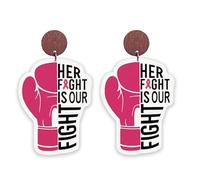 Pink Ribbon Breast Cancer Awareness Drop Earrings Hope Fight Cancer Wooden Lightweight Earrings for Women, Zinc, No Gemstone