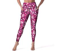 Pink Ribbon Breast Cancer Awareness Workout Yoga Pants High Waisted Stretch Leggings for Women M