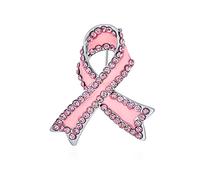 Pink Ribbon Breast Cancer Survivor Crystal Edge Brooch Pin - Silver Plated with Enamel Finish - Empowering Jewelry for Women in Support of Awareness and Prevention