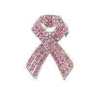 Pink Ribbon Brooch Pin for Women Girls Silver Plated Rhinestone Crystal Charms Personality Brooches Lapel Pins Delicate Clothing Collar Badge Breast Cancer Awareness Decoration Jewelry Accessories