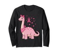 Pink Ribbon Cartoon Brontosaurus for Breast Cancer Awareness Long Sleeve T-Shirt