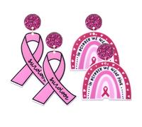 Pink Ribbon Earrings Breast Cancer Awareness Earrings for Women Handmade Acrylic Butterfly Teardrop Dangle Earrings Statement Cancer Survivor Support Jewelry Gifts, M, Acrylic, No Gemstone
