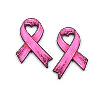 Pink Ribbon Earrings for Women - Breast Cancer Awareness Dangle Drop Earrings - Survivor Support Gifts, Metal, No Gemstone