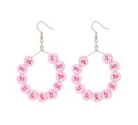 Pink Ribbon Earrings for Women Breast Cancer Awareness Jewelry Pink Ribbon Butterfly Hat Bowknot Boot Hope Fight Support Earrings for Friends Family Encourage Gifts, M, Zinc, No Gemstone