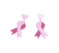 Pink Ribbon Earrings for Women Breast Cancer Awareness Jewelry Pink Ribbon Butterfly Hat Bowknot Boot Hope Fight Support Earrings for Friends Family Encourage Gifts, M, Zinc, No Gemstone