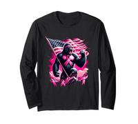 Pink Ribbon Gorilla Breast Cancer Awareness Month USA Flag Long Sleeve T-Shirt