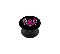 Pink Ribbon Heart With Heartbeat Line PopSockets Adhesive PopGrip
