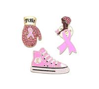 Pink Ribbon Pins Breast Cancer Awareness Brooches Pin Crystal Rhinestone Hope Fight Enamel Pins Lapel Hat African Black Women Brooch Butterfly Buttons Pin Set (3Pcs-A)