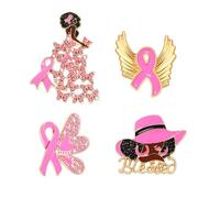 Pink Ribbon Pins Breast Cancer Awareness Brooches Pin Crystal Rhinestone Hope Fight Enamel Pins Lapel Hat African Black Women Brooch Butterfly Buttons Pin Set(4Pcs)
