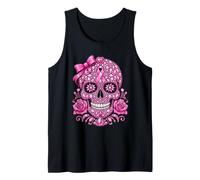 Pink Ribbon Skull Roses Breast Cancer Awareness Tank Top