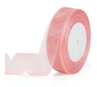 Pink Ribbons for Gift Wrapping 25mm 50 Yards Ribbons for Crafting Organza Pink Ribbon Thick for Wedding Car Christmas Ribbon for Crafts Hair Bows Mothers Day Birthday Christmas Tree Flower Bouquet