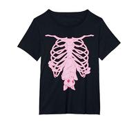 Pink Ribs Bat Pastel Goth Halloween Kawaii Skeleton Witch T-Shirt, Women's Plus, Black, 2X