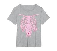 Pink Ribs Bat Pastel Goth Halloween Kawaii Skeleton Witch T-Shirt, Women's Plus, Heather Grey, 2X