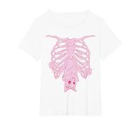 Pink Ribs Bat Pastel Goth Halloween Kawaii Skeleton Witch T-Shirt, Women's Plus, White, 2X