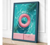 Pink Ring in Turquoise Waters Canvas Wall Art Print 18x12 Inch | Ready to Hang, Gallery Wrapped, Fade-Resistant Inks, Securely Packaged, UK Made