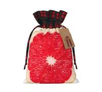 Pink Ripe Grapefruit Slice Printing Color Matching Plaid Christmas Bag With Drawstring,4.7x6.9 In For Christmas Halloween