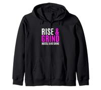 Pink Rise, Grind, Hustle, Shine Pink Graphic Zip Hoodie