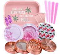 Pink Rolling Tray Kit - Metal Rolling Tray Set with 3 Ashtrays, Herb Grinder, 4 Protective Storage Tubes & Accessories - Complete Smoking Accessories Gift Set