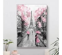 Pink Romantic City Couple Paris Eiffel Tower Landscape Oil Painting On Canvas Poster Print Wall Picture For Living Room Home Decor 40X60Cm No Frame