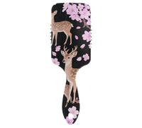 Pink Romantic Japanese Cherry Blossom Deer smooth gentle hair brush Designed head massager for thick hair with Ergonomic handle cepillo para pelo rizado