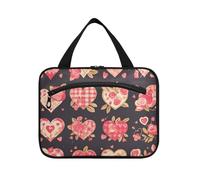 Pink Romantic Love Flowers Hanging Cosmetic Bags with Zipper with Hook, Designer Cute Makeup Bag for car for Women Must Haves Camping bolso para maquillaje L