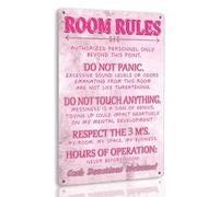 Pink Room Decor For Teen Girls Room Rules Sign Bedroom Door Decor Cute Stuff Fun Room Signs For Teen Girl Aesthetic Cool Preppy Things Decorations For Bedroom Funny Metal Tin Sign 12 X 8 Inch