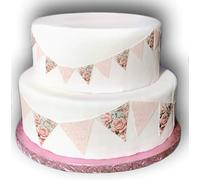 Pink Rose and Pink Lace Patterned Bunting Edible Icing Sheet Cake Toppers Decorations