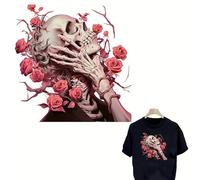 Pink Rose and Skull Iron On Transfers for T-Shirts Rub on Transfers Stickers Vinyl Ready to Press Stickers Iron on Decals for T-Shirts Clothing Hoodie DIY Crafts
