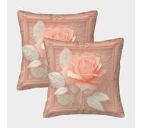 Pink Rose Art-Vintage Floral Design Style Pillow Covers 2 Pack Cozy Pillowcase Available All Seasons Cushion Covers with Invisible Zipper Decor Couch Living Room 50x50cm