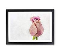 Pink Rose Beginning to Bloom Painting Framed Print | A2 Black Framed Wall Art | Ready to Hang | Modern Floral Picture | Living Room Bedroom Lounge Office