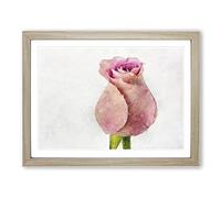 Pink Rose Beginning To Bloom Painting Modern Art Framed Print | A2 Oak Framed Wall Art | Ready to Hang | Modern Floral Picture | Living Room Bedroom Lounge Office