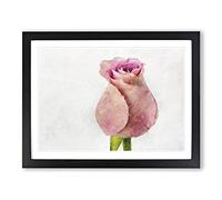 Pink Rose Beginning To Bloom Painting Modern Art Framed Wall Art Print, Ready to Hang Picture for Living Room Bedroom Home Office Décor, Black A3 (46 x 34 cm)