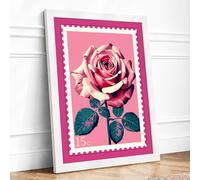 Pink Rose Bloom Botanical Framed Wall Art Print A2 (59.4×42cm) White, Wall Decor for Living Room, Bedroom, Office & Home, Ready to Hang, Art Gift
