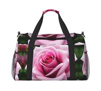 Pink Rose Blossom Hand Travel Bag - Large Reusable Shopping Tote Bag, Perfect for Outdoor Activities, Sports, Camping & Groceries, Black, One Size