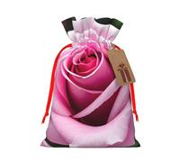 Pink Rose Blossom Print Christmas Drawstring Gift Bags With Cards For Xmas Party Decorations Holiday