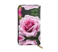 Pink Rose Blossom Print Leather Long Clutch Wallet â€“ Fashionable Personalized Wallet, Multiple Card Slots, Gift Ready, Black, One Size