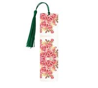 Pink Rose Blossom Print Wooden Bookmark Bookmarks with Tassels Book Marks for Reading Hardcover Books Notebooks