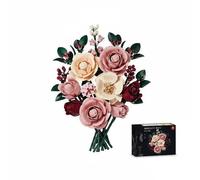 Pink Rose Bouquet Blocks 645 PCS, Home Office Gift for Girlfriend | Pink Rose Block Ornament compatible with flower building blocks. Exquisite pink rose set for adult collectors, ages 14+