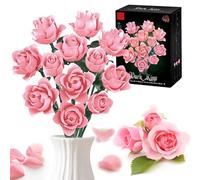 Pink Rose Bouquet Building Blocks Kit for Adults, Flowers Botanical Collection Clamping Building Blocks Toy, Artificial Flowers for Home Office Decoration, Gift for Her Women Adults (585 Pieces)