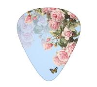 Pink Rose Butterfly Printed Guitar Picks,12 Pack Personalized Guitar Picks For Bass Acoustic Guitar Electric Guitar Includes 0.46mm/0.71mm/ 0.96mm