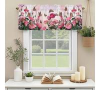 Pink Rose Butterfly Valances for Windows, Romantic Butterflies Flying on Roses Plant Gradient Pink Rod Pocket Valance Short Window Treatments Curtains for Kitchen Bathroom Bedroom Decor 42 x 18 Inches