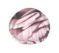 Pink Rose Close Up Printed Double-Layer Shower Cap, Reusable Shower Cap, Suitable For Various Hair Lengths