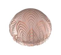 Pink Rose Copper Gray Art Deco Seashells Scales,Shower Cap Nightcap Double Layer Waterproof Elastic Bath Cap Reusable Hair Cap