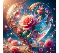 Pink Rose Crystal Jigsaw Puzzle 70 Pieces 45x45cm/18x18inch, Difficult jigsaw puzzles for Adults 70, Beautiful Art work, Great Festive Puzzle Gift for Men/Women
