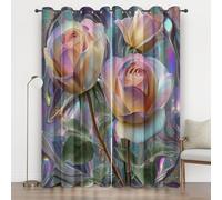 Pink Rose Curtains 72 Inches Long, Neon Flower Eyelet Curtains for Bedroom, Thermal Insulated Energy Saving for Living Room Window Privacy Drapes Home Decor 2 Panels 46x72, Pink