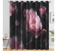 Pink Rose Curtains 95% Blackout, Botanical Pink Flower Patterned Curtains for Living Room Bedroom, 54 Drop Eyelet Thermal Drapes Home Decor, 46x54 Inch 2 Panels X&-102