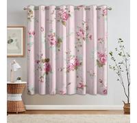 Pink Rose Curtains Blackout, 52x84 Inch 2 Panels - Country Flower Floral Pattern Black Out Curtains, Home Decor, 84 Drop Eyelet Window Drapes for Bedroom, Living Room OL140