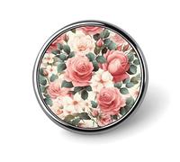 Pink Rose Floral Badge Holder Personalized Metal Button Pin Fashion Round Badge with Pattern Pin DIY Button Badges Exquisite Brooch Crafts Gift Clothes Decorative Pins