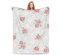Pink Rose Floral Blanket Gifts for Women Girls Chic Flowers Romantic Vintage Style Spring Throw Blankets for Bed Room Couch Soft Lightweight Warm Cozy Decor 40x50in